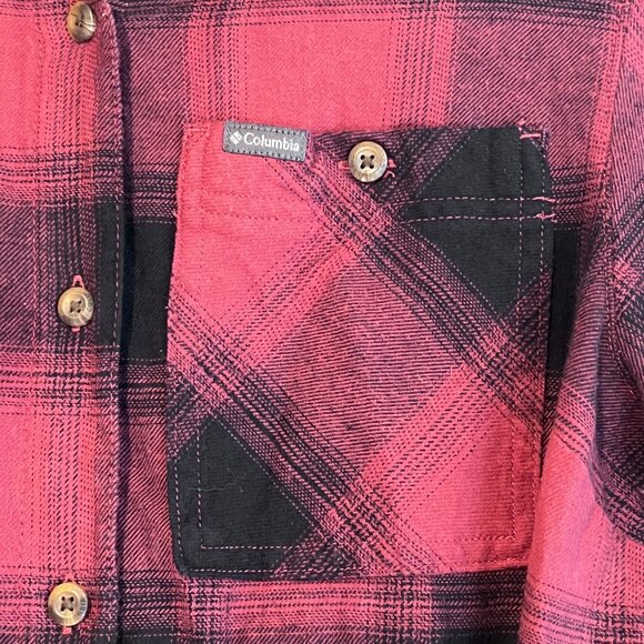 Columbia Red Plaid Flannel Shirt Dress Belted Roll Tab Sleeves Pockets Sz Small - Picture 5 of 13